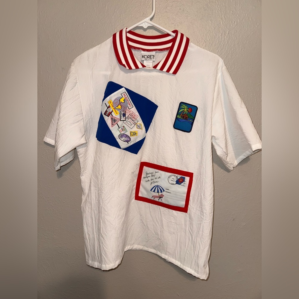 Koret Red and White Striped Collar Polo